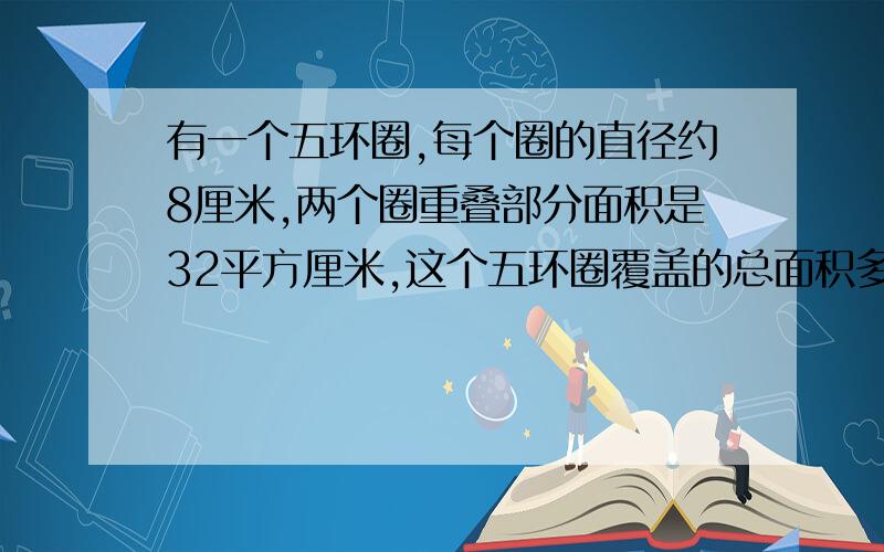 有一个五环圈,每个圈的直径约8厘米,两个圈重叠部分面积是32平方厘米,这个五环圈覆盖的总面积多少平方厘米?