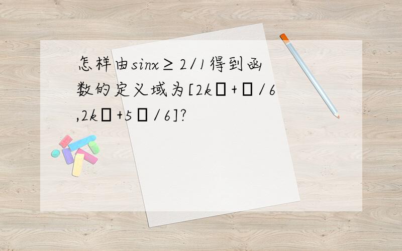 怎样由sinx≥2/1得到函数的定义域为[2kπ+π/6,2kπ+5π/6]?