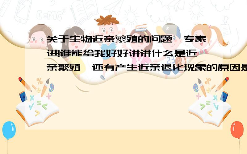 关于生物近亲繁殖的问题,专家进!谁能给我好好讲讲什么是近亲繁殖,还有产生近亲退化现象的原因是什么?最好用自己的话详细阐述一下,鼓励举例说明