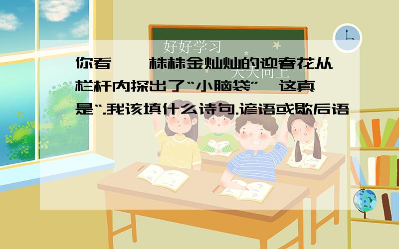 你看,一株株金灿灿的迎春花从栏杆内探出了“小脑袋”,这真是“.我该填什么诗句.谚语或歇后语