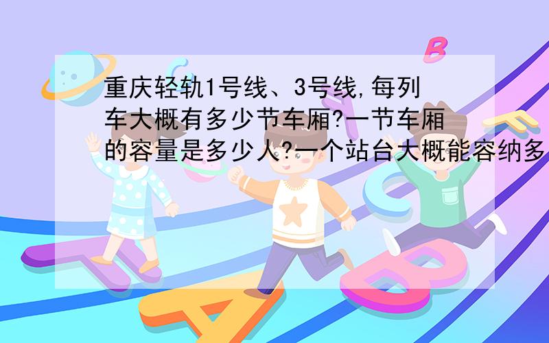 重庆轻轨1号线、3号线,每列车大概有多少节车厢?一节车厢的容量是多少人?一个站台大概能容纳多少人?