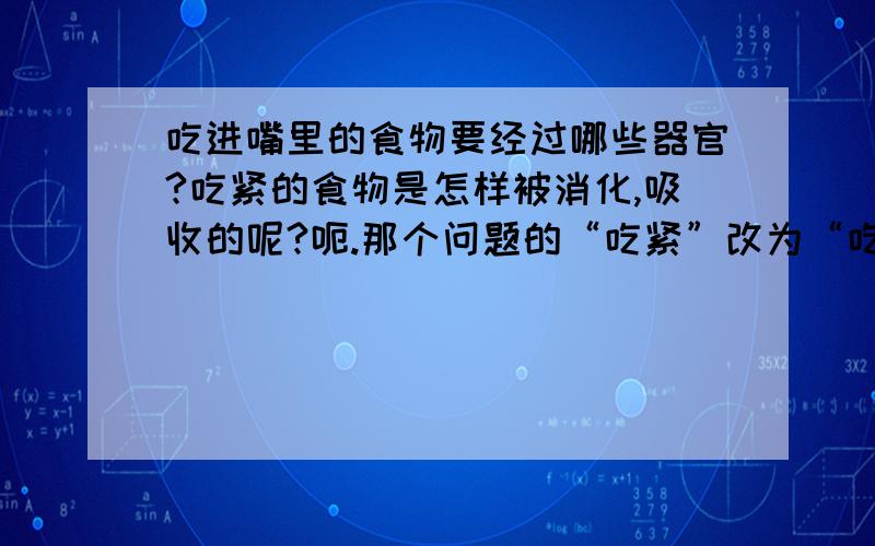 吃进嘴里的食物要经过哪些器官?吃紧的食物是怎样被消化,吸收的呢?呃.那个问题的“吃紧”改为“吃进”