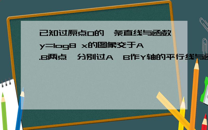 已知过原点O的一条直线与函数y=log8 x的图象交于A.B两点,分别过A,B作Y轴的平行线与函数Y=log2 x的图象交与C,D两点(1)证明;点C,D和原点O在同一条直线上(2)当BC平行于X轴时,求点A的坐标