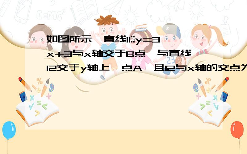 如图所示,直线l1::y=3x+3与x轴交于B点,与直线l2交于y轴上一点A,且l2与x轴的交点为C(1,0).过X轴上一点D（-3,0）作DE⊥AC于E,DE交Y轴于F点,交AB于G点,求G点的坐标.两种方法图