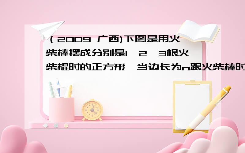 （2009 广西)下图是用火柴棒摆成分别是1,2,3根火柴棍时的正方形,当边长为n跟火柴棒时,设摆出的正方形所用的火柴的根数为s,则s=( )