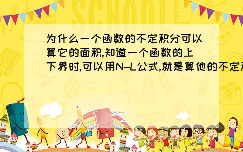 为什么一个函数的不定积分可以算它的面积,知道一个函数的上下界时,可以用N-L公式,就是算他的不定积分,求导的逆运算.原函数F(A)-F(B)就是他f(X) [A,B]的面积.它的原理是什么.为什么能这么算.