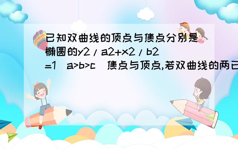 已知双曲线的顶点与焦点分别是椭圆的y2/a2+x2/b2=1(a>b>c)焦点与顶点,若双曲线的两已知双曲线的顶点与焦点分别是椭圆的y2/a2+x2/b2=1(a>b>c)焦点与顶点,若双曲线的两条渐进性与椭圆的交点构成的