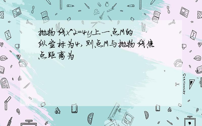 抛物线x^2=4y上一点M的纵坐标为4,则点M与抛物线焦点距离为