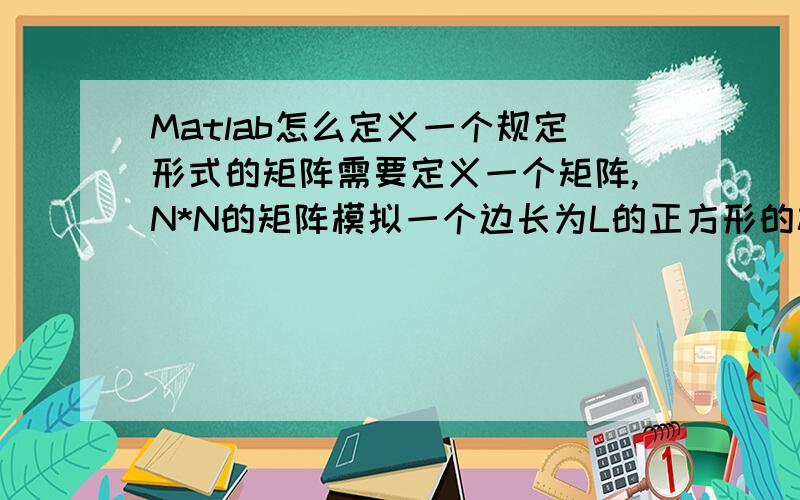 Matlab怎么定义一个规定形式的矩阵需要定义一个矩阵,N*N的矩阵模拟一个边长为L的正方形的板,板中心有一个半径为R的洞,所以矩阵元素的值为：洞是1,边缘为0,怎么写?