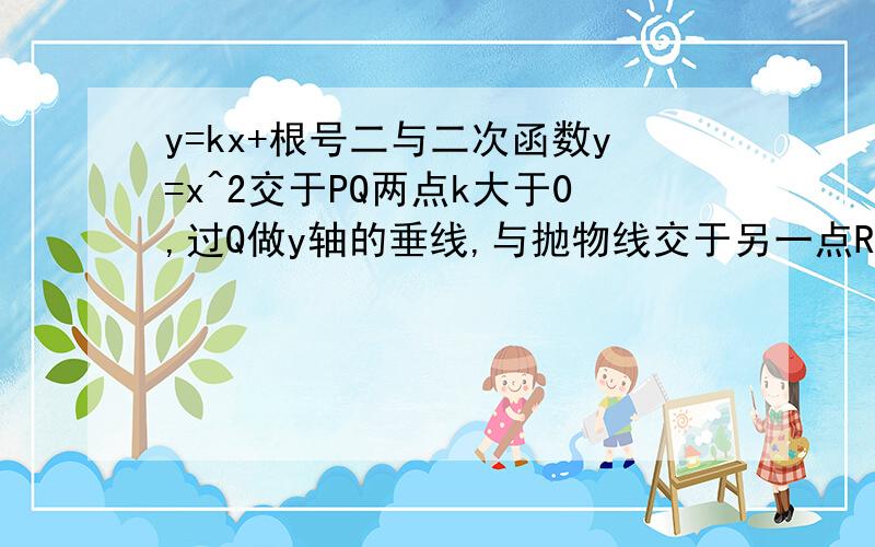 y=kx+根号二与二次函数y=x^2交于PQ两点k大于0,过Q做y轴的垂线,与抛物线交于另一点R,且向量PR·向量PQ=0,求k 这是2014浙江学业水平考试数学倒数第二题 刚刚考完=