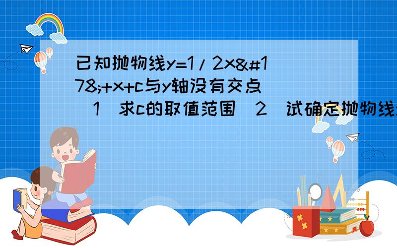 已知抛物线y=1/2x²+x+c与y轴没有交点(1)求c的取值范围(2)试确定抛物线y=cx²+x+c与x轴的交点个数第一句是：已知抛物线y=1/2x²+x+c与x轴没有交点