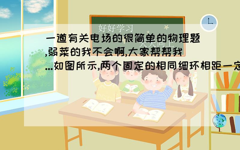 一道有关电场的很简单的物理题,弱菜的我不会啊,大家帮帮我...如图所示,两个固定的相同细环相距一定的距离,同轴放置,O1、O2分别为两环的圆心,两环分别带有均匀分布的等量异种电荷．一带