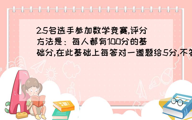 25名选手参加数学竞赛,评分方法是：每人都有100分的基础分,在此基础上每答对一道题给5分,不答给3分,答错倒扣5分.那么这25名选手得分的总和是奇数还是偶数?要算式.要算式.要算式.要算式.