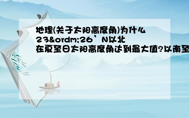 地理(关于太阳高度角)为什么23º26’N以北在夏至日太阳高度角达到最大值?以南至赤道不行吗?