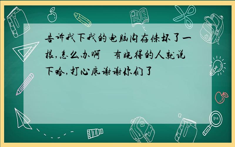 告诉我下我的电脑内存条坏了一根,怎么办啊　有晓得的人就说下哈,打心底谢谢你们了