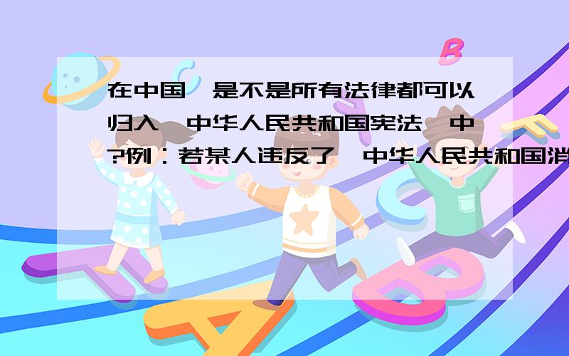 在中国,是不是所有法律都可以归入《中华人民共和国宪法》中?例：若某人违反了《中华人民共和国消费者权益法》,是不是可以说这人违反了《中华人民共和国宪法》?｛就是在不知道这人违