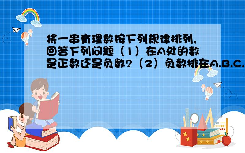 将一串有理数按下列规律排列,回答下列问题（1）在A处的数是正数还是负数?（2）负数排在A.B.C.D中的什么位置?（3）第2013个数是正数还是负数?排在对应于A.B.C.D中的什么位置?