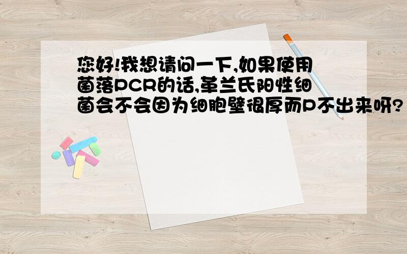 您好!我想请问一下,如果使用菌落PCR的话,革兰氏阳性细菌会不会因为细胞壁很厚而P不出来呀?