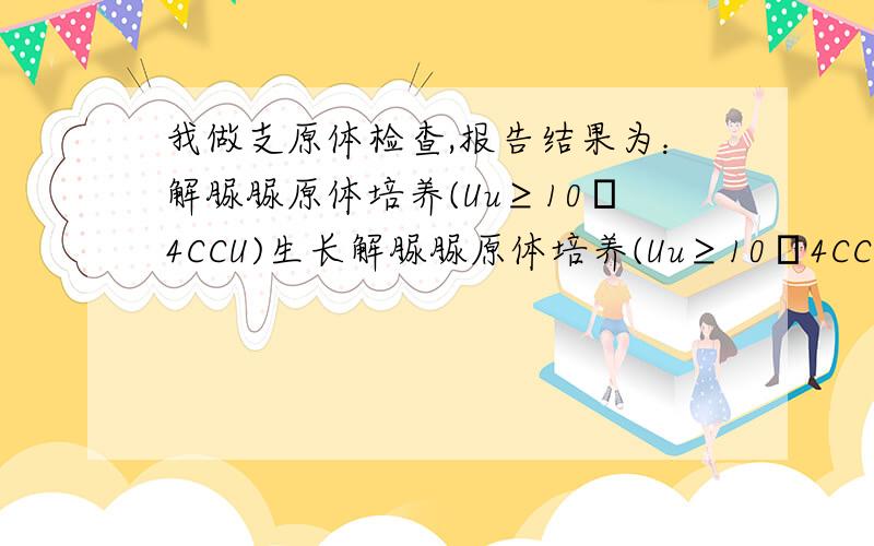 我做支原体检查,报告结果为：解脲脲原体培养(Uu≥10ˇ4CCU)生长解脲脲原体培养(Uu≥10ˇ4CCU) 生长 人型支原体培养 无生长强力霉素 敏感 强力霉素 N-阴性司帕沙星 敏感 交沙霉素（JOS） N-阴性