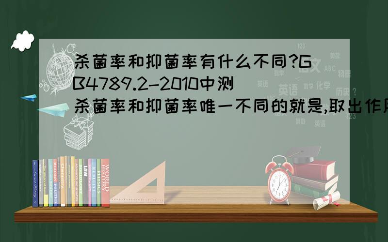 杀菌率和抑菌率有什么不同?GB4789.2-2010中测杀菌率和抑菌率唯一不同的就是,取出作用一定时间的混合液后一个是加入到5ml中和剂里,一个是加入到5ml pbs中,