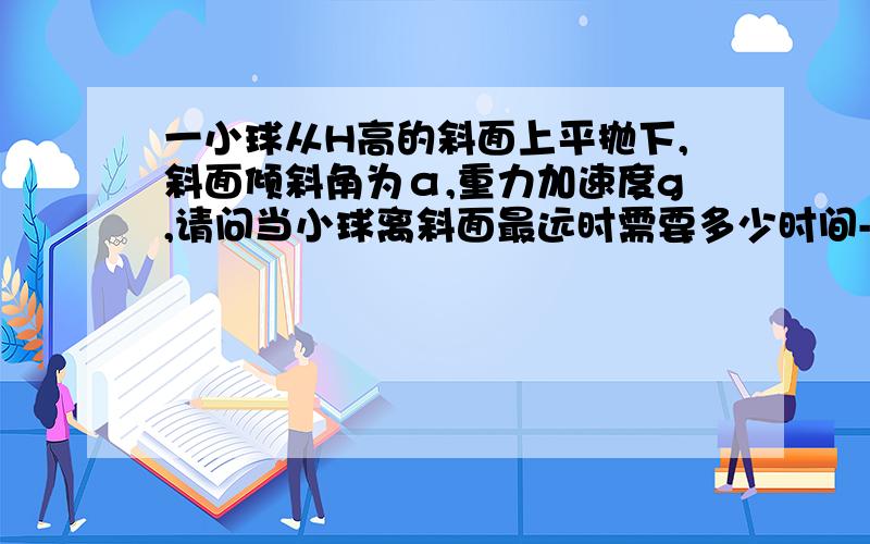 一小球从H高的斜面上平抛下,斜面倾斜角为α,重力加速度g,请问当小球离斜面最远时需要多少时间- 我也很纳闷，答案是根号H /2g```