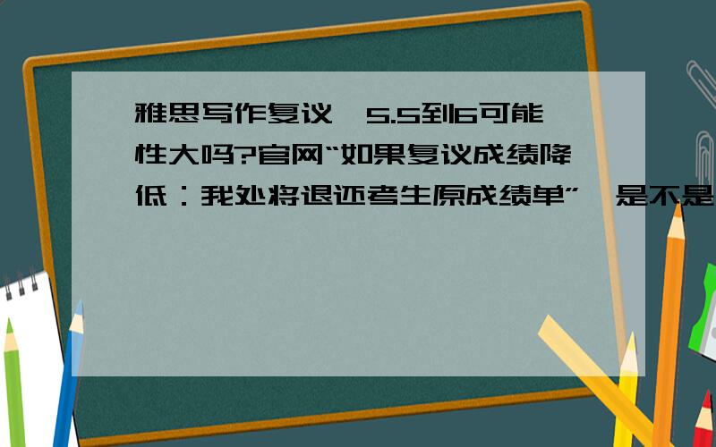 雅思写作复议,5.5到6可能性大吗?官网“如果复议成绩降低：我处将退还考生原成绩单”,是不是一定不降?总分6,L6.5 R6.5 S6 W5.5,也就是说作文复议成功,总分刚好6.5,单项也满足6,不是太想考下一