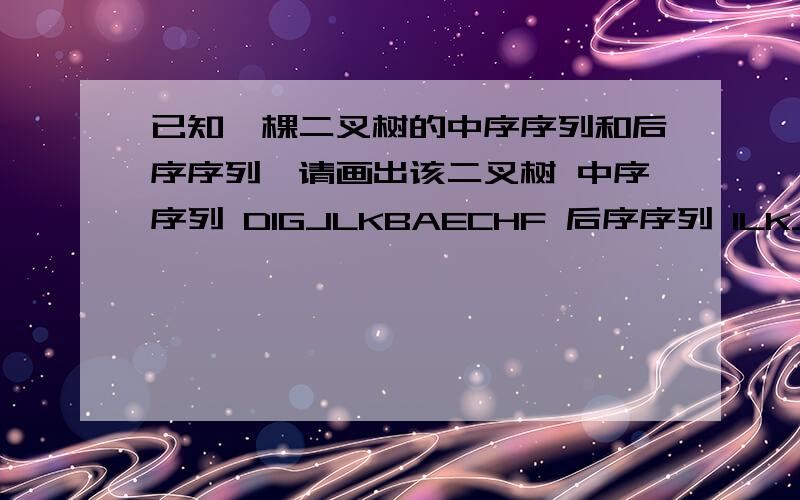 已知一棵二叉树的中序序列和后序序列,请画出该二叉树 中序序列 DIGJLKBAECHF 后序序列 ILKJGDBEHFCA