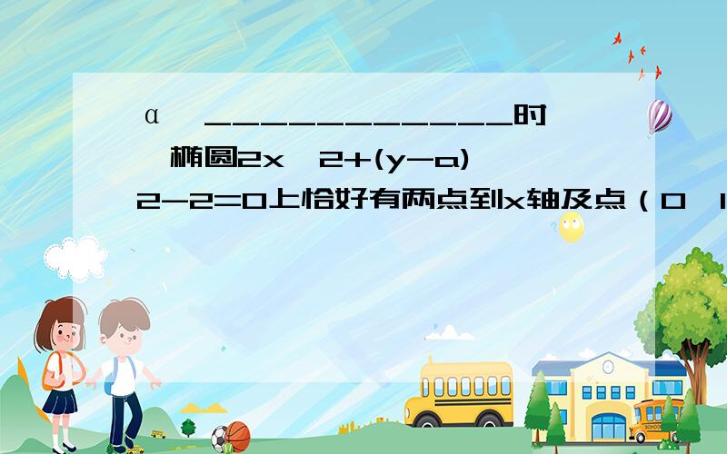 α∈___________时,椭圆2x^2+(y-a)^2-2=0上恰好有两点到x轴及点（0,1）的距离相等