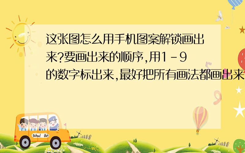 这张图怎么用手机图案解锁画出来?要画出来的顺序,用1-9的数字标出来,最好把所有画法都画出来.