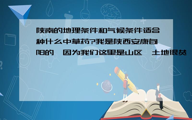 陕南的地理条件和气候条件适合种什么中草药?我是陕西安康旬阳的,因为我们这里是山区,土地很贫瘠,种粮食收成很低,中经济林效益也不好,我们安康的不是要大力发展药、水、游产业吗,所以