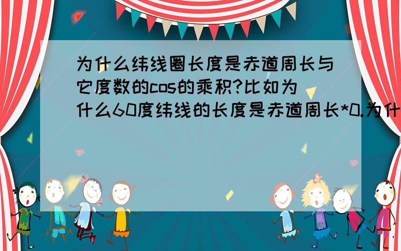 为什么纬线圈长度是赤道周长与它度数的cos的乘积?比如为什么60度纬线的长度是赤道周长*0.为什么会是0.我就是想问为什么纬线的半径会是赤道半径乘以它度数的cos?