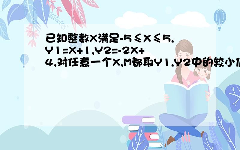 已知整数X满足-5≤X≤5,Y1=X+1,Y2=-2X+4,对任意一个X,M都取Y1,Y2中的较小值,则M的最大值是多少?