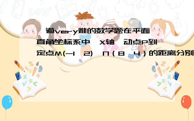 一道very难的数学题在平面直角坐标系中,X轴一动点P到定点M(-1,2)、N（8,4）的距离分别为MP和NP,那么P点运动到某一位置时（在X轴上）,MP+NP的值最小,求出P点的坐标（要写计算过程）