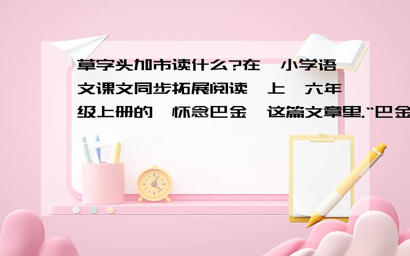 草字头加市读什么?在《小学语文课文同步拓展阅读》上,六年级上册的《怀念巴金》这篇文章里.“巴金,原名李尧棠,字芾甘,”这里读“fei”（四声）还是读“fu”（二声）.请给准确答案.