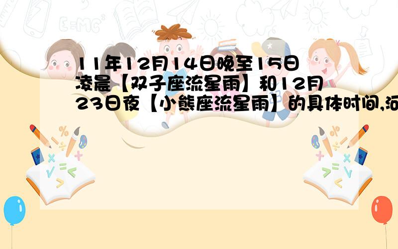 11年12月14日晚至15日凌晨【双子座流星雨】和12月23日夜【小熊座流星雨】的具体时间,河南安阳能看到吗?