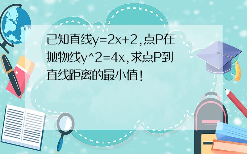 已知直线y=2x+2,点P在抛物线y^2=4x,求点P到直线距离的最小值!