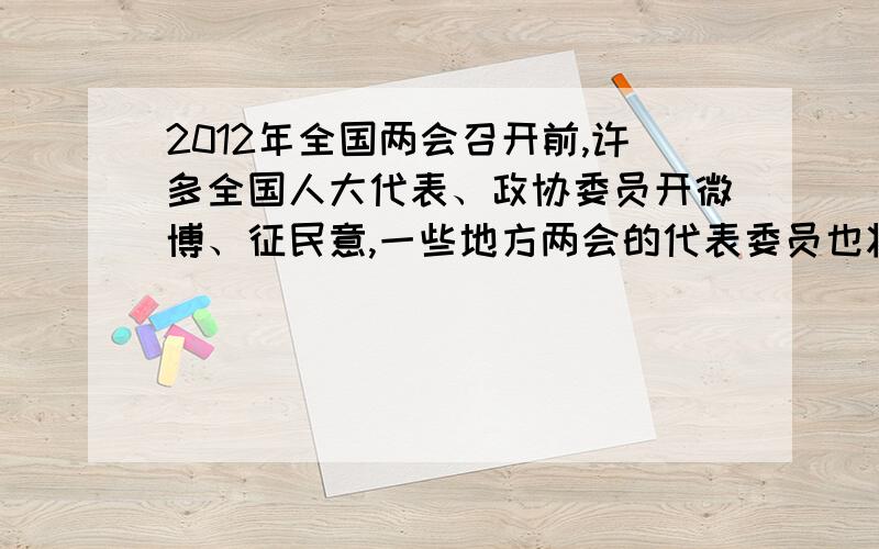 2012年全国两会召开前,许多全国人大代表、政协委员开微博、征民意,一些地方两会的代表委员也将网络当做征询公众意见的重要窗口.据此材料回答：这表明我国公民享有 A.选举权和被选举权