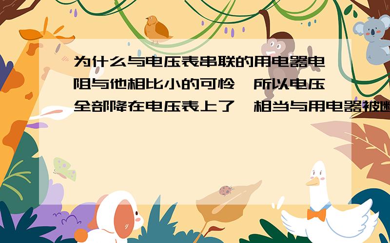 为什么与电压表串联的用电器电阻与他相比小的可怜,所以电压全部降在电压表上了,相当与用电器被断路了?