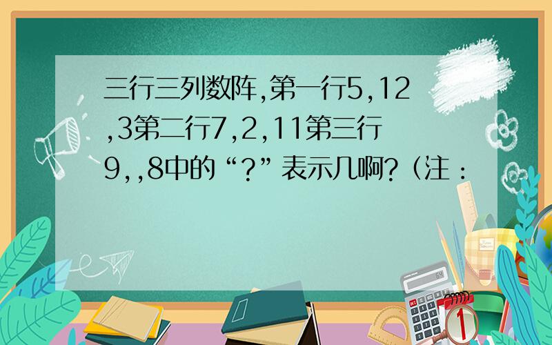 三行三列数阵,第一行5,12,3第二行7,2,11第三行9,,8中的“?”表示几啊?（注：