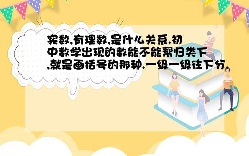 实数,有理数,是什么关系.初中数学出现的数能不能帮归类下,就是画括号的那种.一级一级往下分.