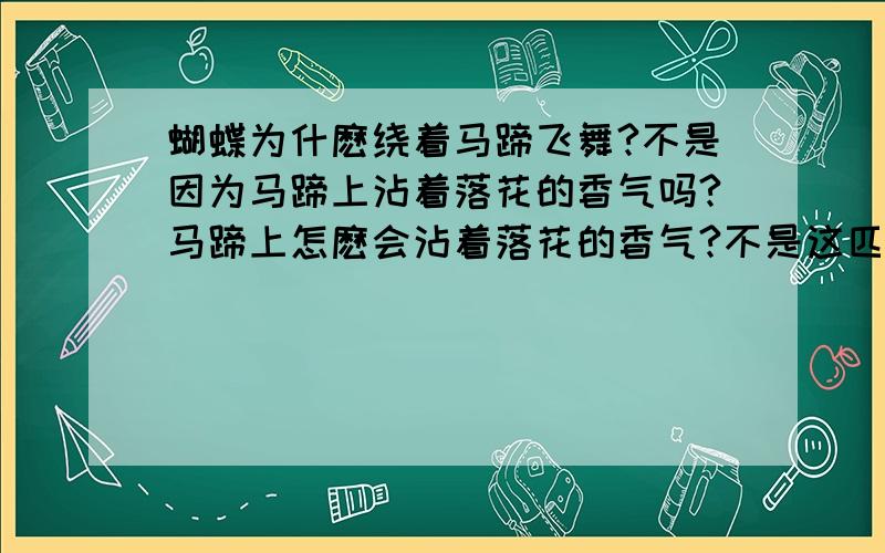 蝴蝶为什麽绕着马蹄飞舞?不是因为马蹄上沾着落花的香气吗?马蹄上怎麽会沾着落花的香气?不是这匹马刚从满地落花的地方踏过来吗?不改变句子的意思,把这4个问号句换种说法,不再用问号.