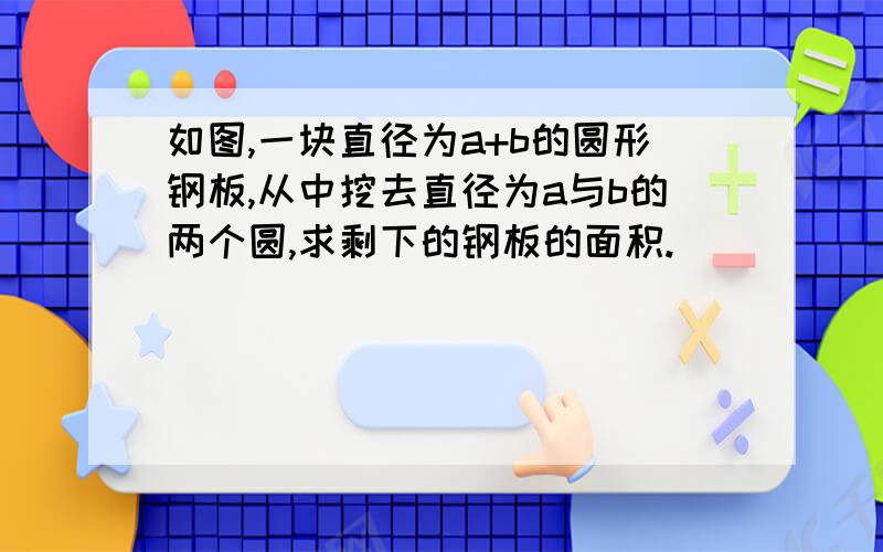 如图,一块直径为a+b的圆形钢板,从中挖去直径为a与b的两个圆,求剩下的钢板的面积.