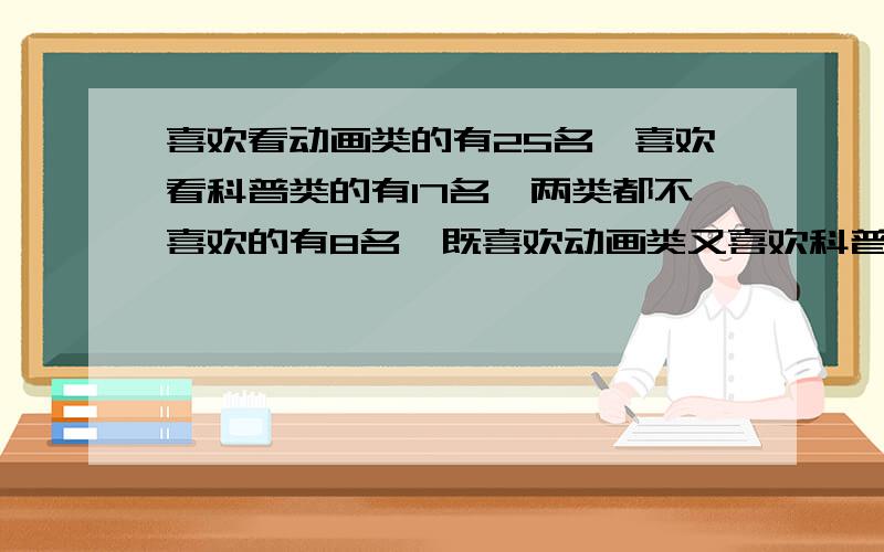 喜欢看动画类的有25名,喜欢看科普类的有17名,两类都不喜欢的有8名,既喜欢动画类又喜欢科普类的有多少名试问：这个问题缺少条件吗？