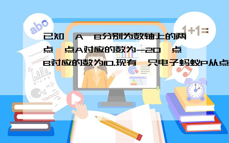 已知,A、B分别为数轴上的两点,点A对应的数为-20,点B对应的数为10.现有一只电子蚂蚁P从点B出发,以每秒六个单位长度向左运动,同时另一只电子蚂蚁Q恰好从点A出发,以每秒4个单位长度的速度向