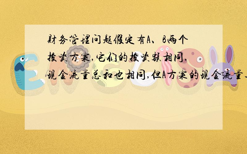 财务管理问题假定有A、B两个投资方案,它们的投资额相同,现金流量总和也相同,但A方案的现金流量逐年递增,β方案的现金流量逐年递减.如果考虑资金时间价值,且两方案均可行的情况下,则下