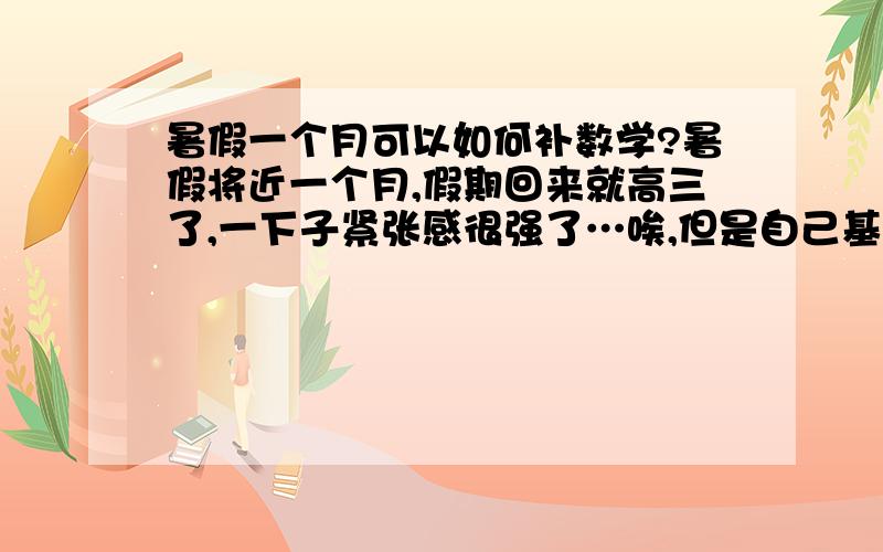 暑假一个月可以如何补数学?暑假将近一个月,假期回来就高三了,一下子紧张感很强了…唉,但是自己基础差,高一二都玩着过来,落下了很多,所以现在想趁这个时间好好补回一下.但是发觉不会