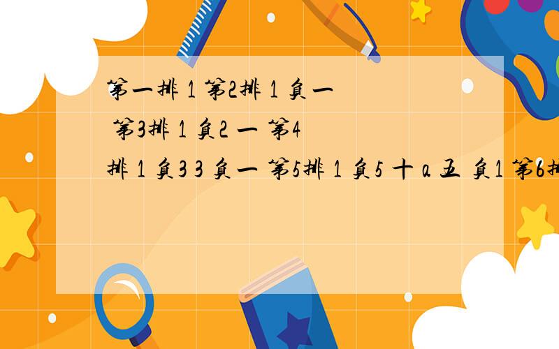 第一排 1 第2排 1 负一 第3排 1 负2 一 第4排 1 负3 3 负一 第5排 1 负5 十 a 五 负1 第6排 1 负6 15 负20 b 负6 1 根据规律,在数表中,数a等于 ,数b等于?