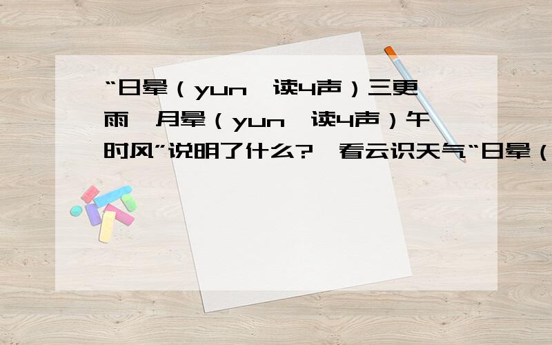 “日晕（yun,读4声）三更雨,月晕（yun,读4声）午时风”说明了什么?《看云识天气“日晕（yun,读4声）三更雨,月晕（yun,读4声）午时风”说明了什么?《看云识天气》那一课,懂的帮忙做做