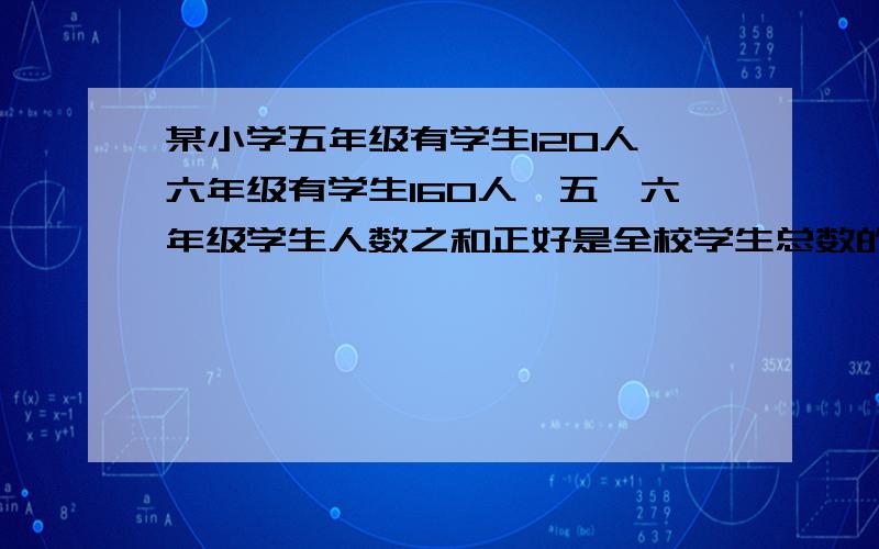 某小学五年级有学生120人,六年级有学生160人,五、六年级学生人数之和正好是全校学生总数的35%,全校共有2.修一条公路,第一次修了全长的四分之一,第二次有修了全长的15%,这时距公路中点还