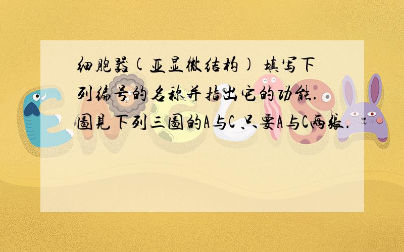 细胞器(亚显微结构) 填写下列编号的名称并指出它的功能.图见下列三图的A与C 只要A与C两张.